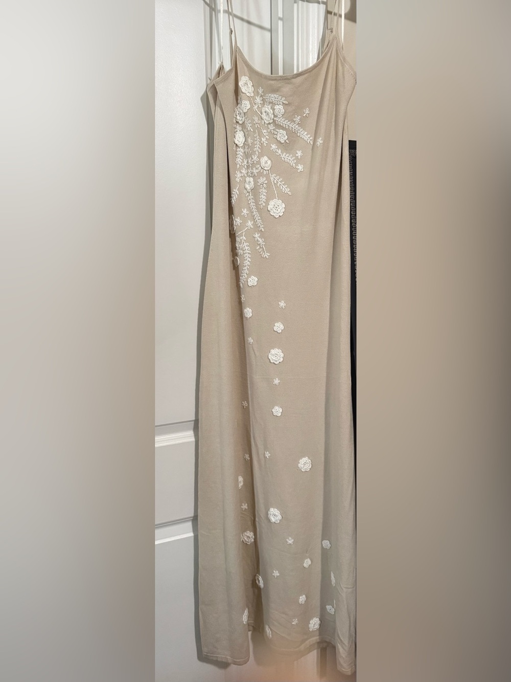 VIRAL COELHO Cream Floral Knit Maxi Dress with Spaghetti Straps - Picture 7 of 7